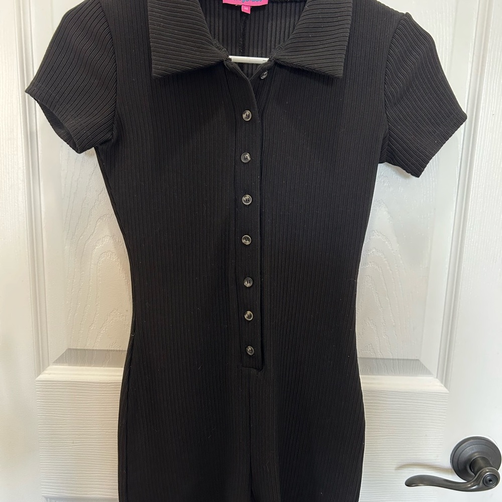 Edikted Black Ribbed Button-Up Jumpsuit